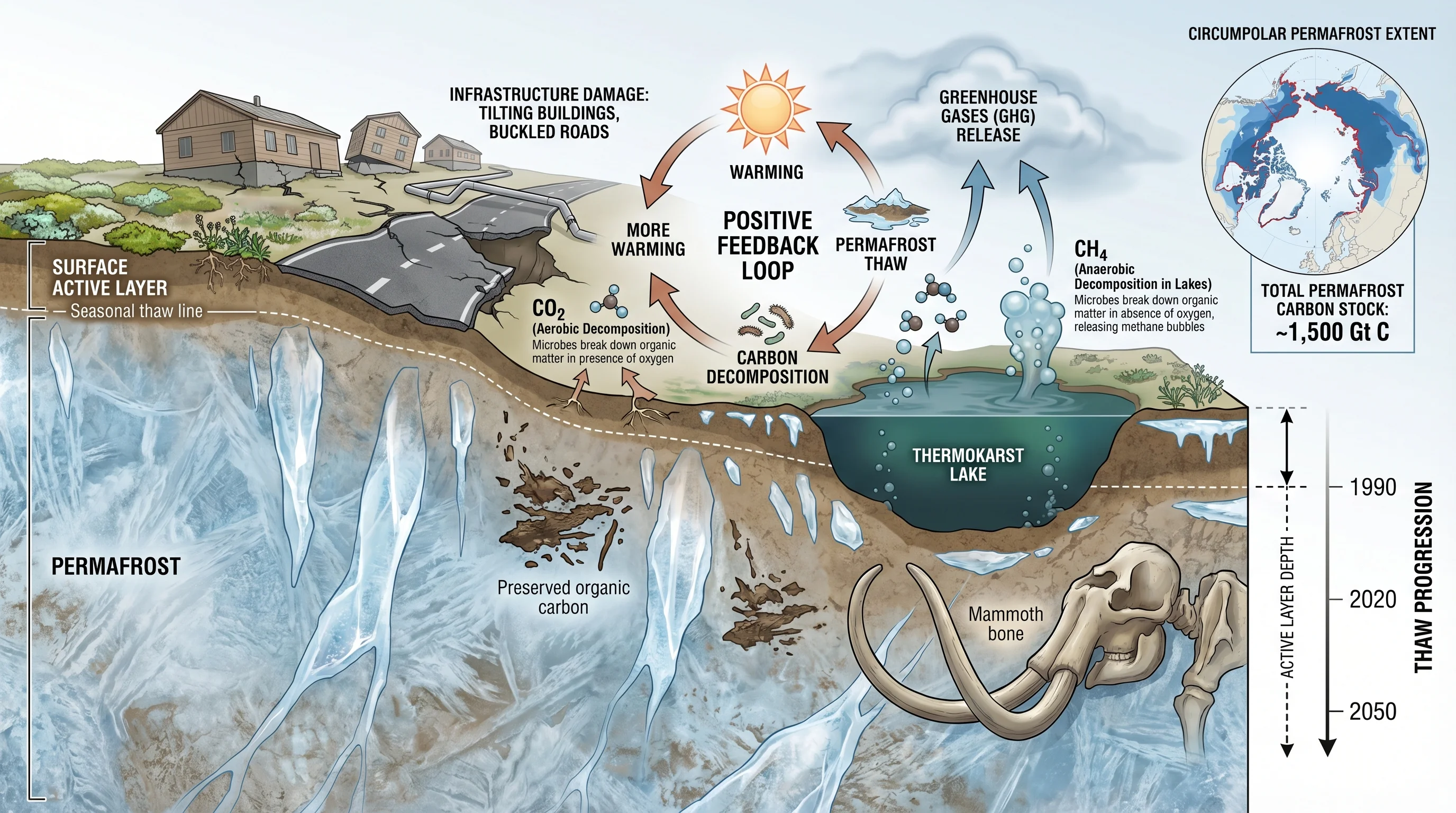 Ciclo di retroazione dello scioglimento del permafrost artico
