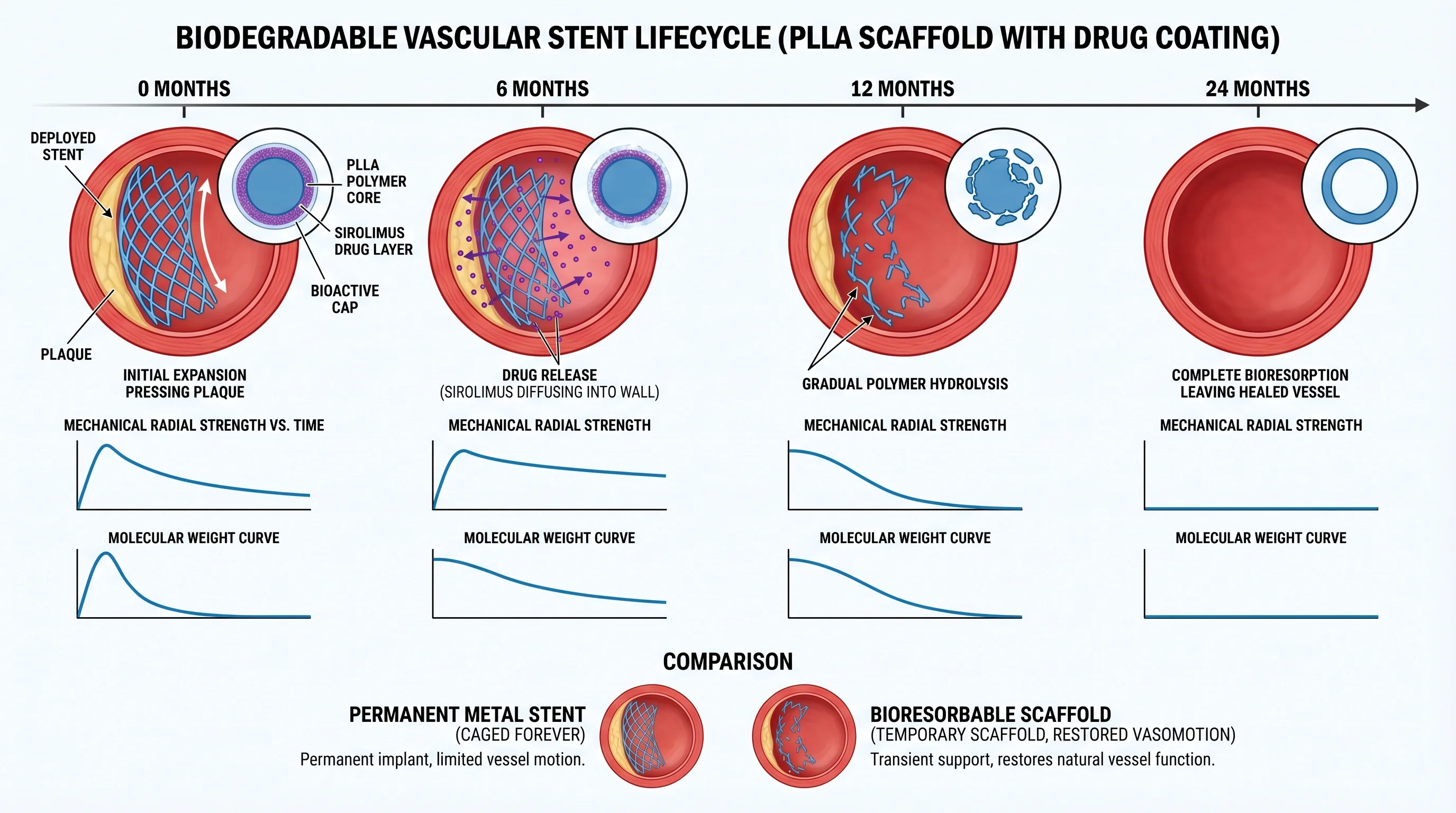 Ciclo di vita di uno stent vascolare biodegradabile