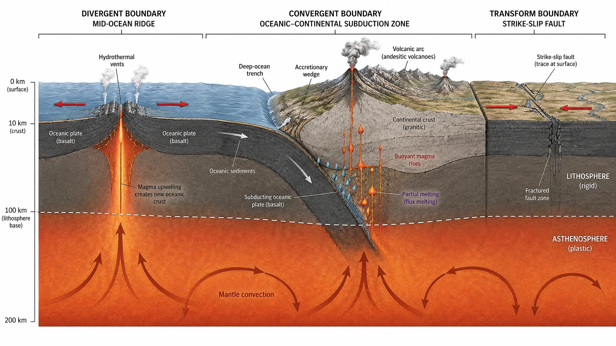 GPT Image 2 — Plate Tectonics Boundary Types Cross-Section
