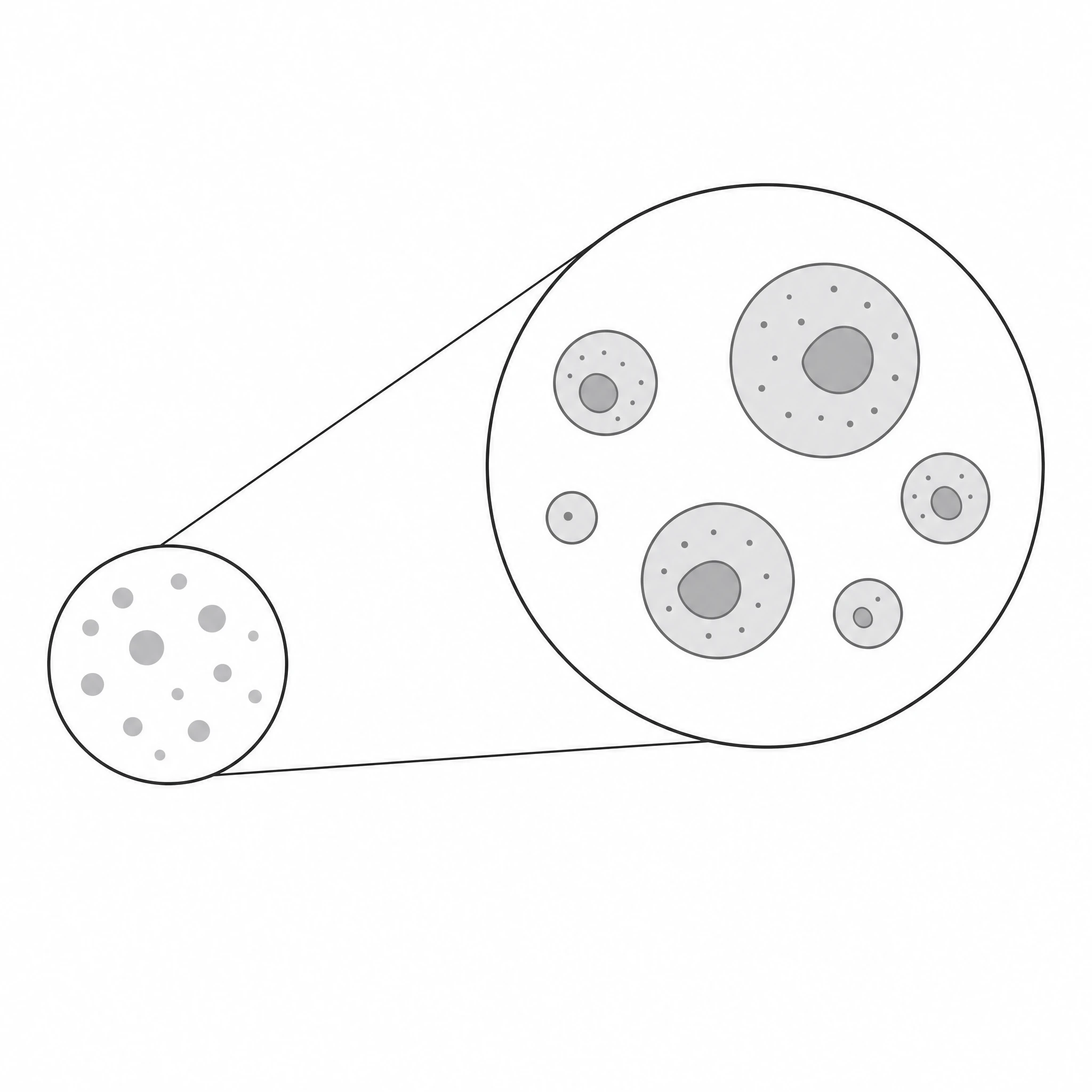 Zoomed callout circle to circle line annotation with a small detail circle linked by leader lines to a larger magnified circle (Figure generated with SciFig)