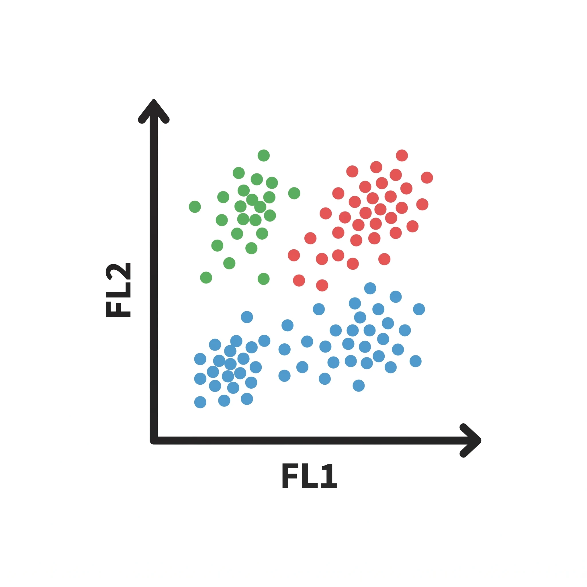 Icon of a flow cytometry dot plot with clustered cell populations (Figure generated with SciFig)