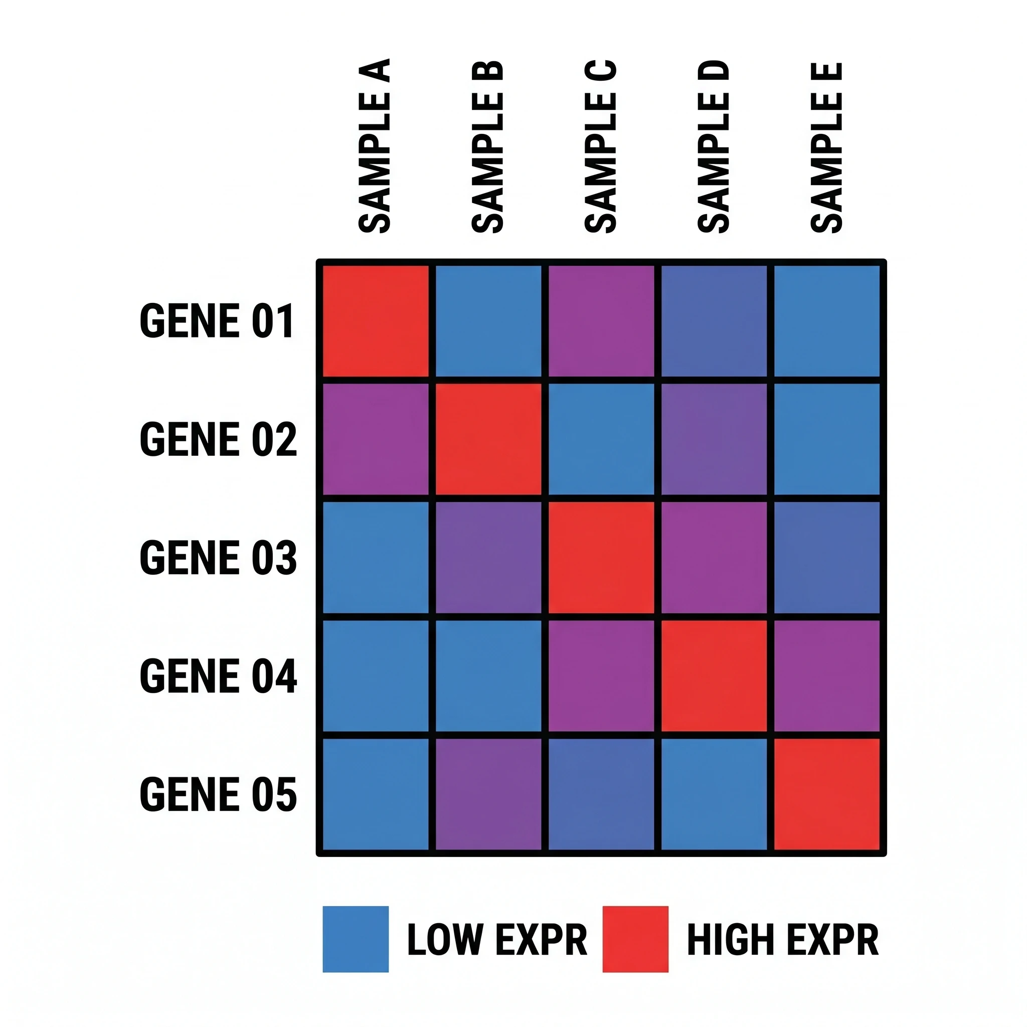 Icon of a gene expression heat map with labeled gene rows and sample columns (Figure generated with SciFig)