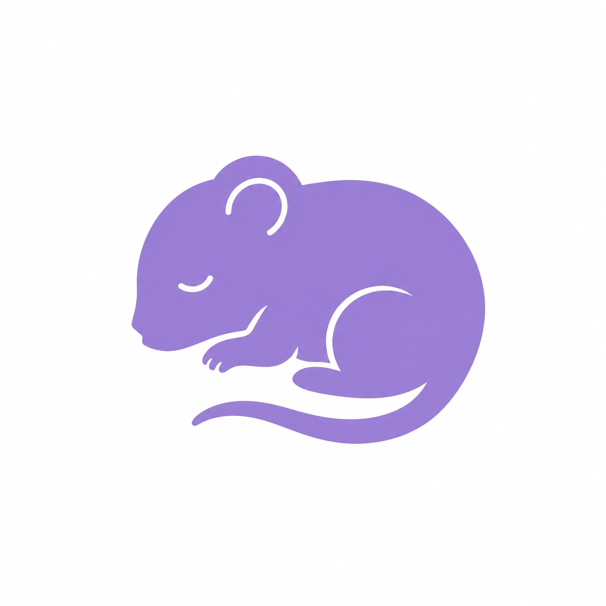 Minimal monochrome curled mouse pup silhouette icon with a short tail (Figure generated with SciFig)