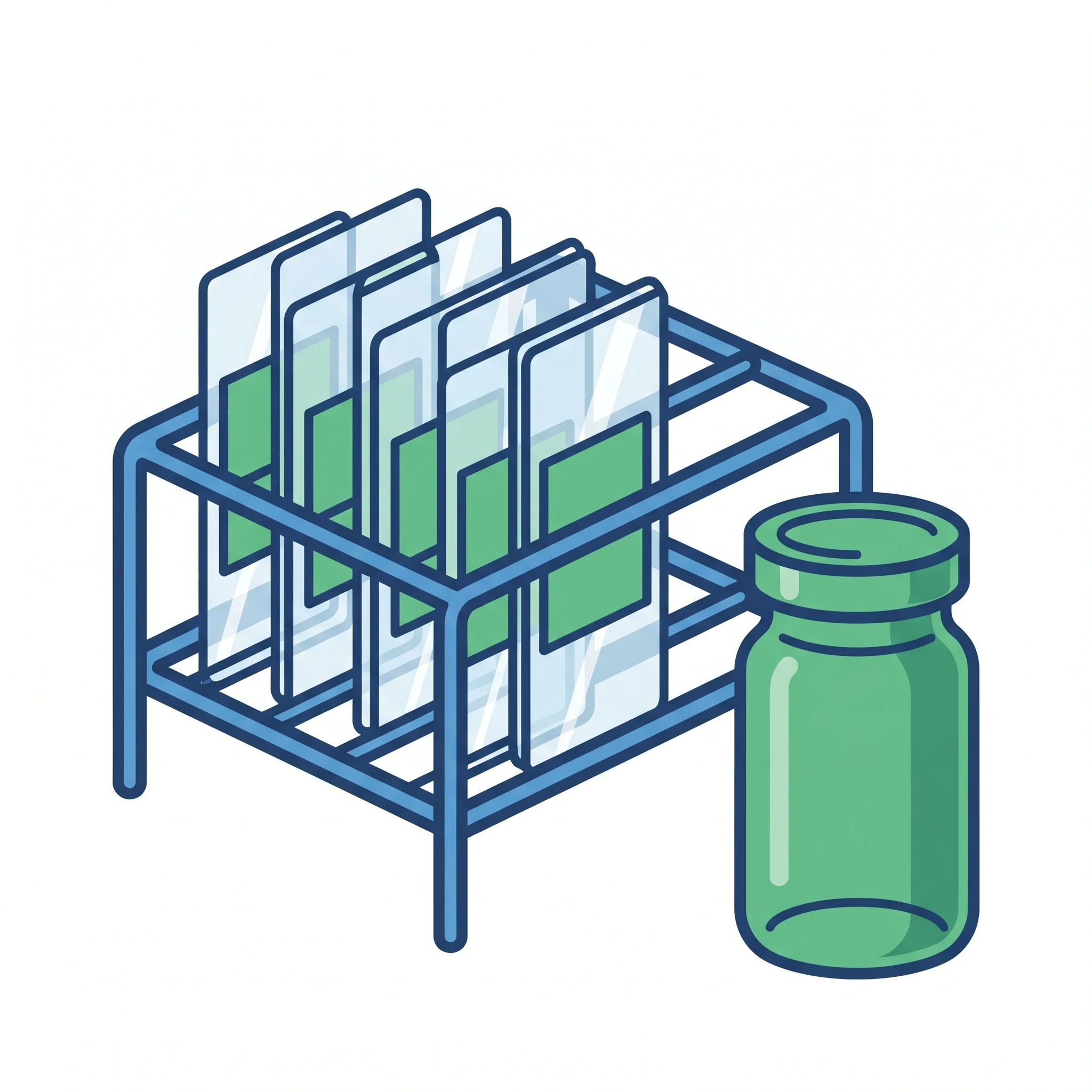 Icon of a microscope slide rack beside a Coplin jar (Figure generated with SciFig)