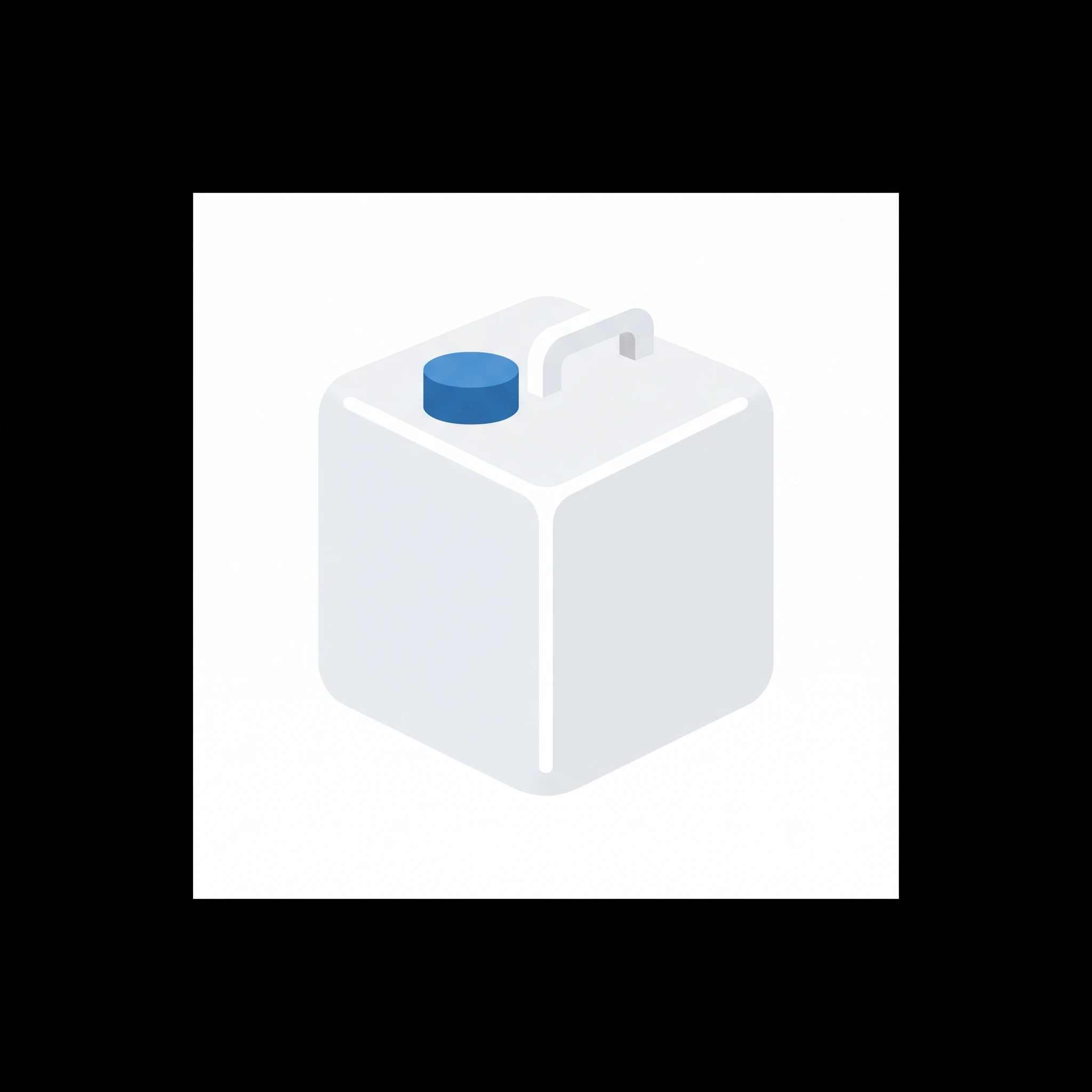 Icon of a 5-gallon cubitainer cube container with cap (Figure generated with SciFig)