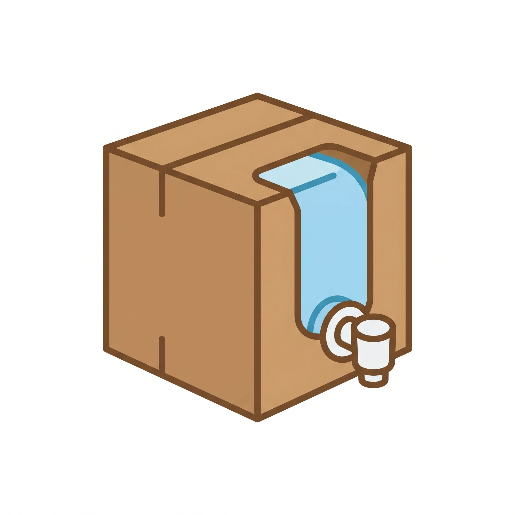 Icon of a cubitainer inside its cardboard carton with a spout (Figure generated with SciFig)