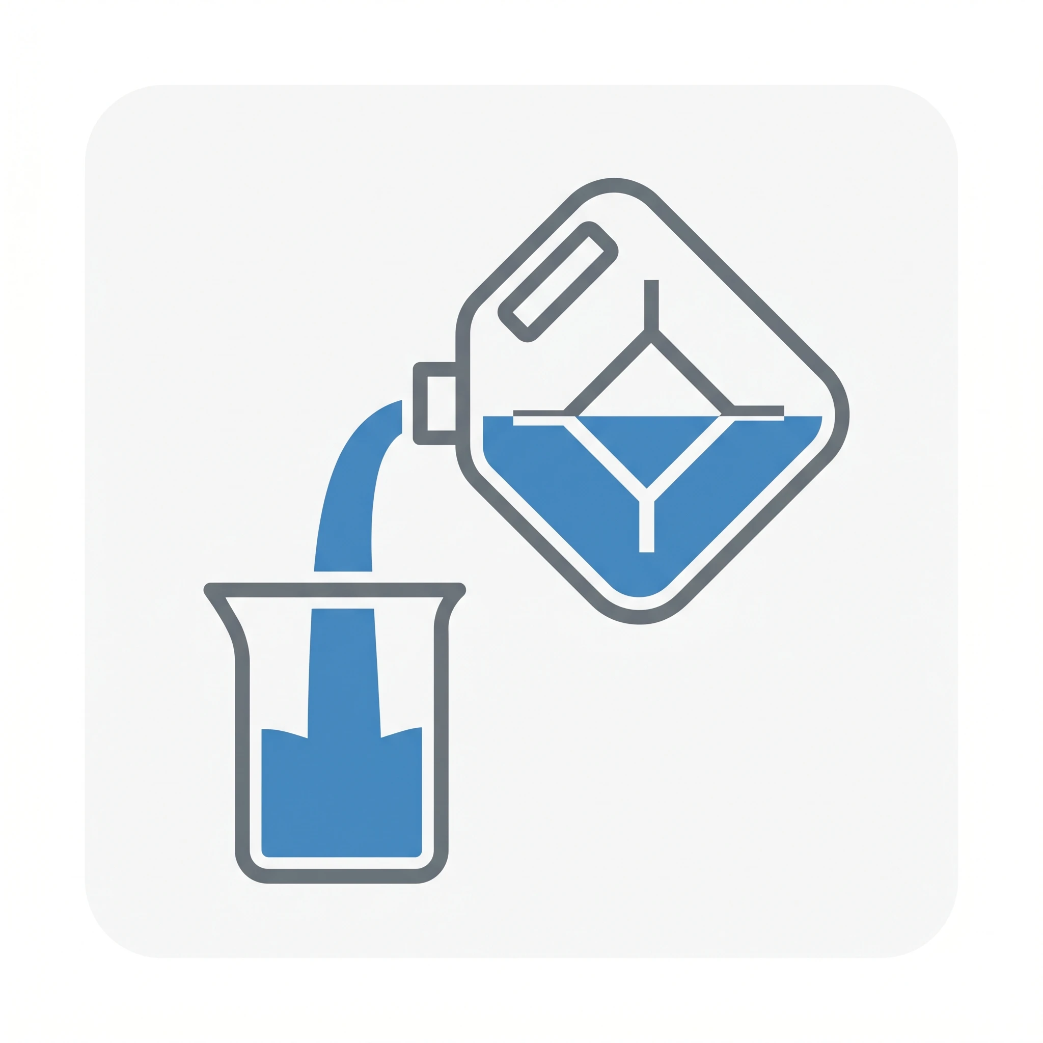 Icon of a cubitainer dispensing liquid into a beaker (Figure generated with SciFig)