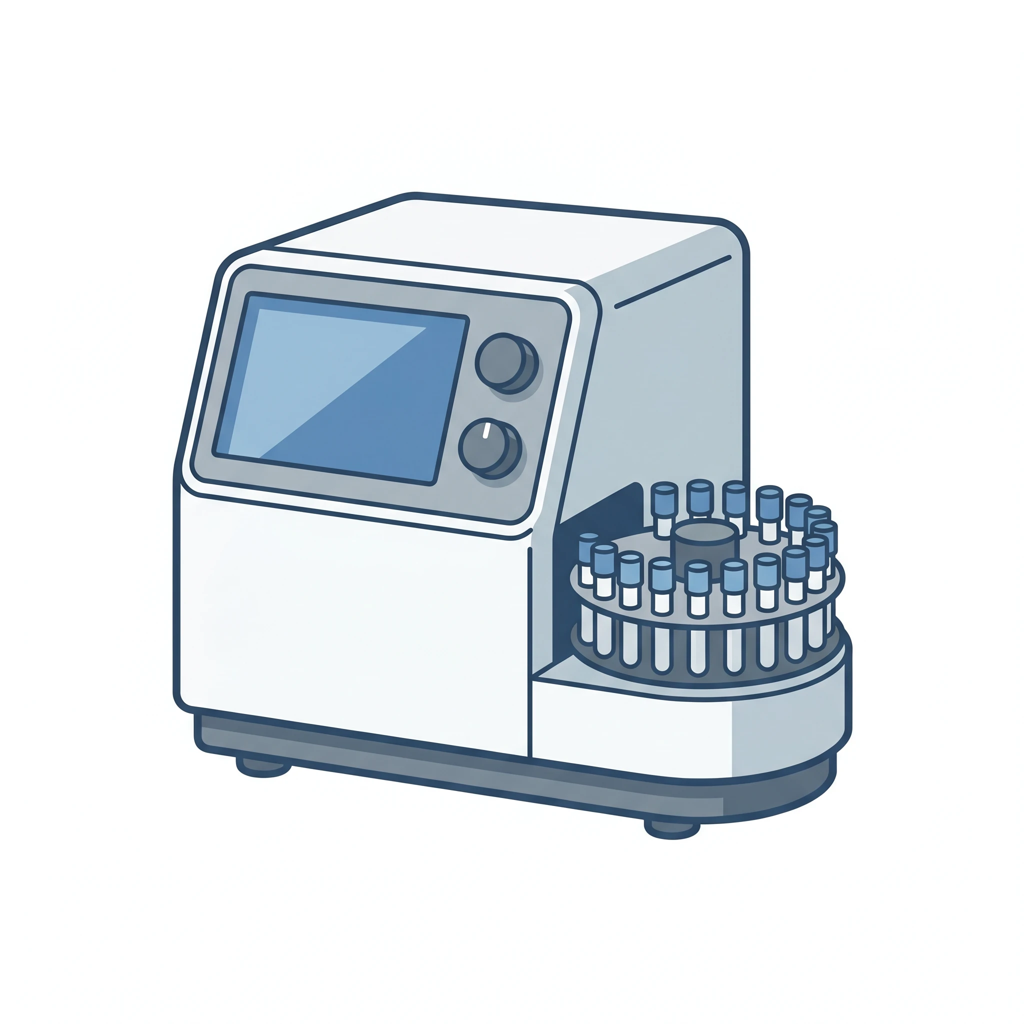 Icon of a benchtop flow cytometer with a sample tube loader (Figure generated with SciFig)