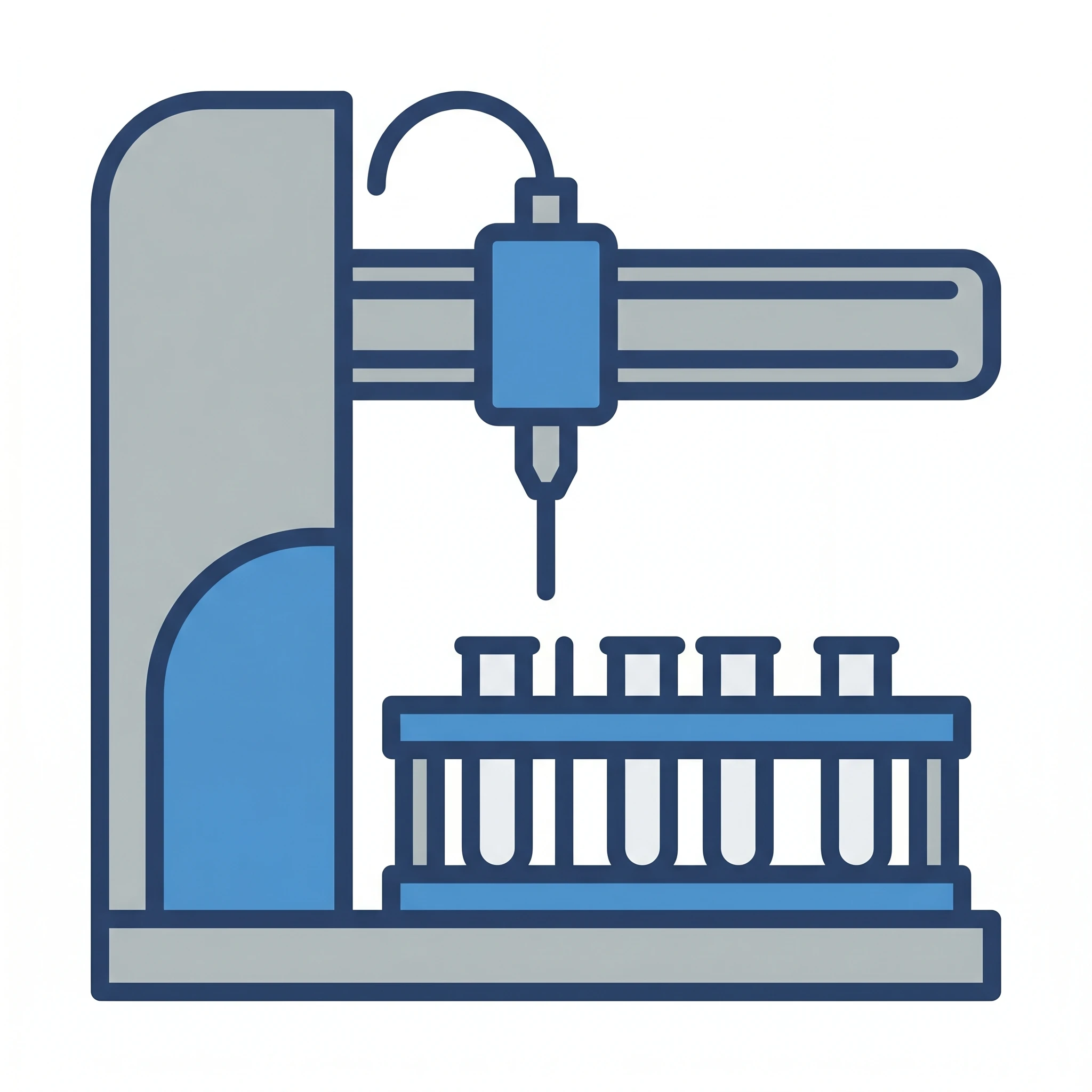 Icon of a flow cytometer sample loader with a rack of tubes (Figure generated with SciFig)