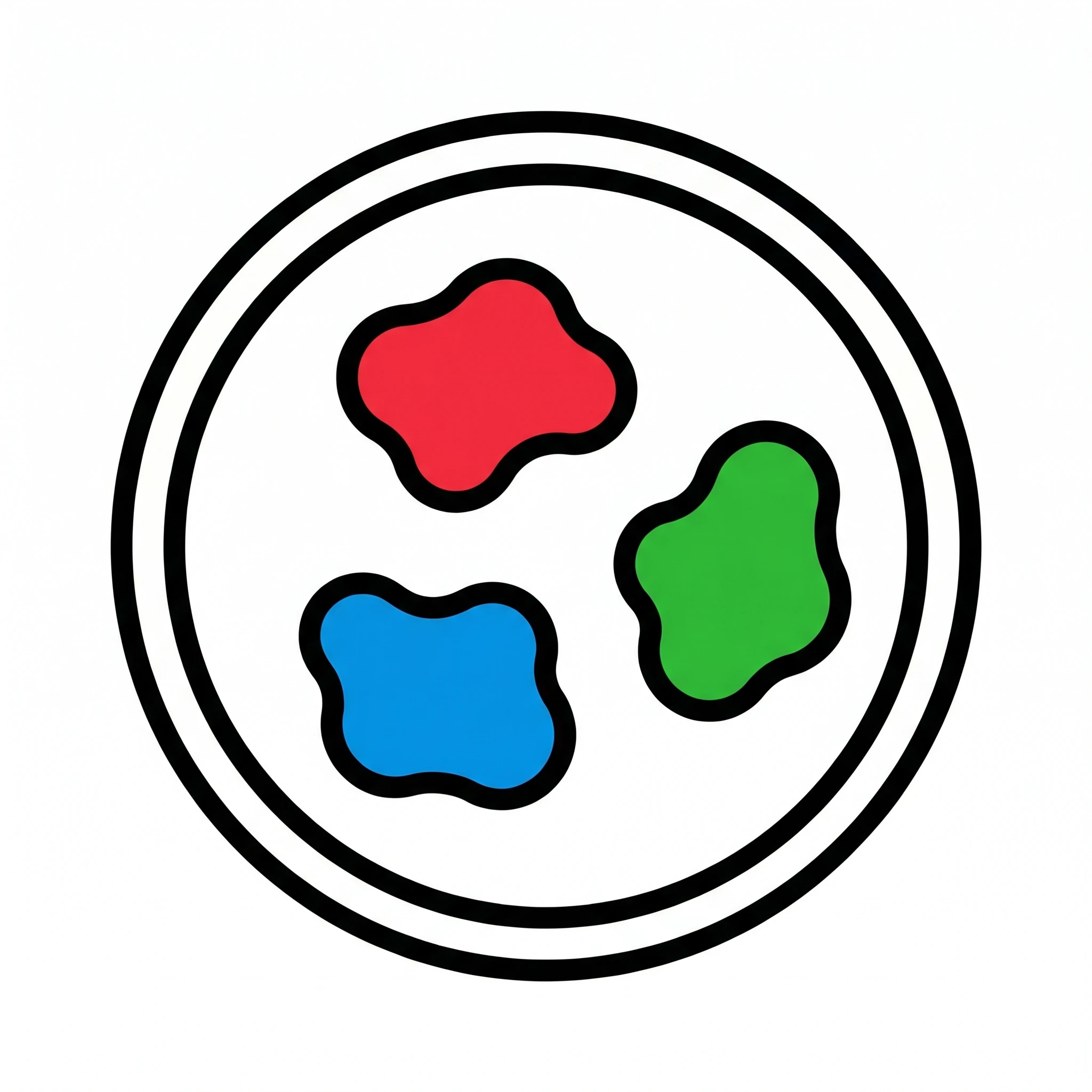 Simple flat clipart petri dish with stylized colonies (Figure generated with SciFig)